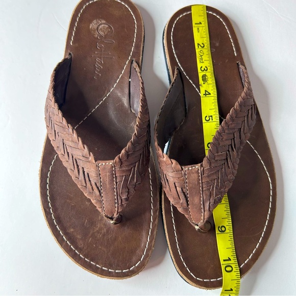 Men’s COLE HAAN Braided Brown Genuine Leather Thong Flip Flops Sandals Sz 9M - Picture 11 of 13